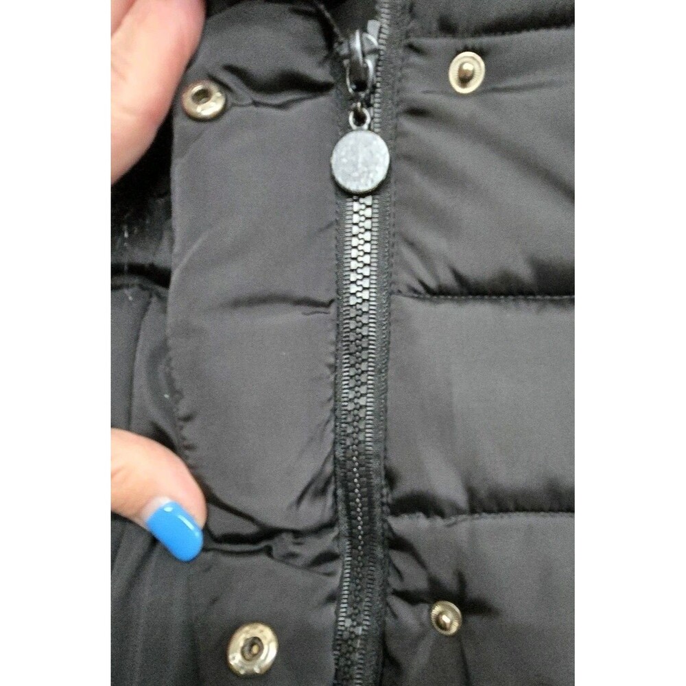 Hanyiyuan Long Puffer Coat Womens L Black Faux Fur Trim Hood Full Zip Belt Waist - Picture 7 of 9